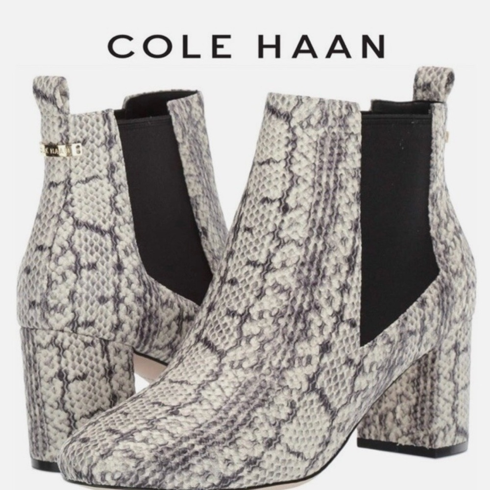Cole Haan python snake print pull on ankle boots size 10 NWOT